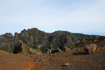Mountain trail Pico do Arieiro, one of the highest mountains in Madeira, Portugal