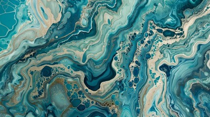 Obraz premium Meandering rivers or marbled stone veins depicted in cerulean and aquamarine patterns