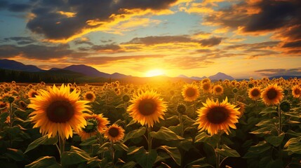 Fototapeta premium sunflower field at sunset