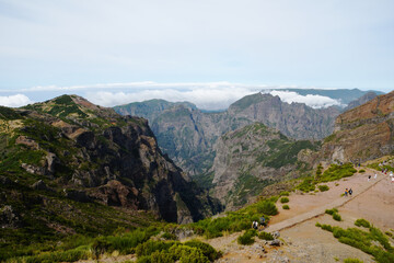 Mountain trail Pico do Arieiro, one of the highest mountains in Madeira, Portugal