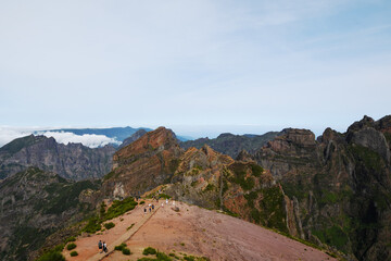 Mountain trail Pico do Arieiro, one of the highest mountains in Madeira, Portugal