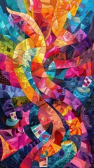 Fototapeta premium Vibrant abstract stained glass mosaic art with dynamic swirling colors and geometric shapes perfect for creative design inspiration.