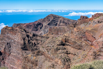 Stunning view of the volcanic mountain with the clouds below in La Palma, Canary Islands.