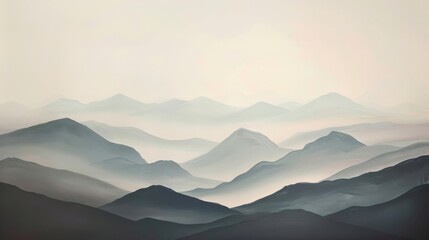 Obraz premium Soft-toned tableau of misty mountains and distant landscapes