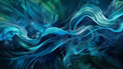 Fototapeta premium Dynamic blue and green strokes and lines against a dark background