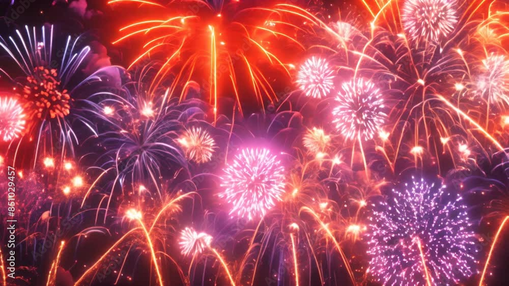 Poster an explosion of colorful fireworks set to a synchronized soundtrack against a dark night sky.