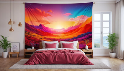 Blissful Retreat: A Tapestry of Cheerful Tones against the Plain Backdrop, Generative AI