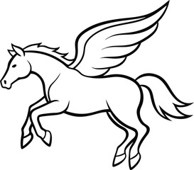 Obraz premium Vector image of a silhouette of a mythical creature of pegasus on a white background.