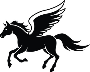 Vector image of a silhouette of a mythical creature of pegasus on a white background.