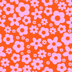 Seamless vector pattern with abstract groovy flowers in trendy colours. Collection of retro background in style 70s, 80s. Vintage  texture for design and print