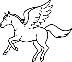 Vector image of a silhouette of a mythical creature of pegasus on a white background.