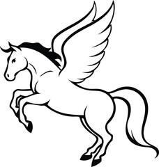 Obraz premium Vector image of a silhouette of a mythical creature of pegasus on a white background.