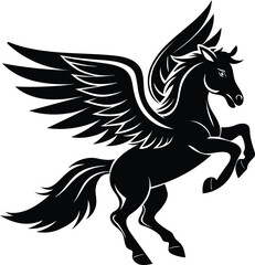 Fototapeta premium Vector image of a silhouette of a mythical creature of pegasus on a white background.