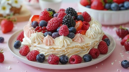   A blueberry, raspberry, raspberry, and berry cake on a plate