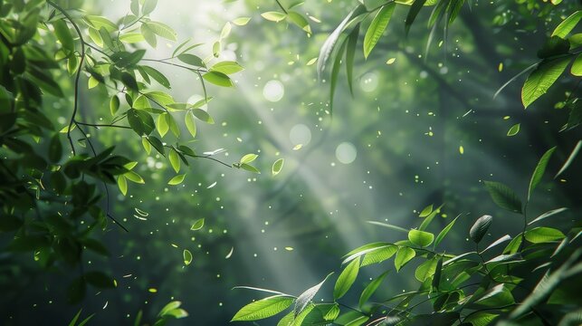 Gently swaying leaves in forest sunlight filtering through canopy