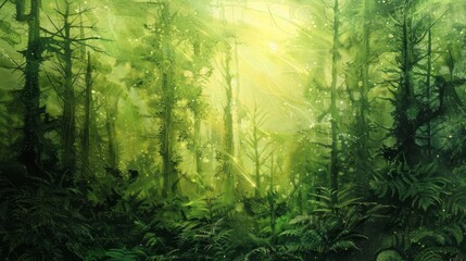Obraz premium Translucent green layers blend evoking enchanted forest atmosphere