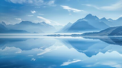 Blue mountains mirrored in lake creating serenity and introspection
