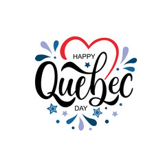 Happy Quebec Day handwritten text. Modern brush calligraphy, hand lettering typography. National holiday of Quebec, Canada. Saint Jean-Baptiste Day on June 24. Vector illustration for greeting card