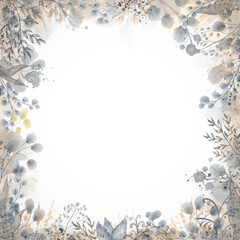 Frame with leaves and other botanical elements painted with watercolors