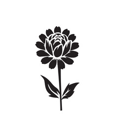 Vector black flowers icon, illustration silhouette image ,botanical lines art flower, Hand drawn sketch of flower with leaves.