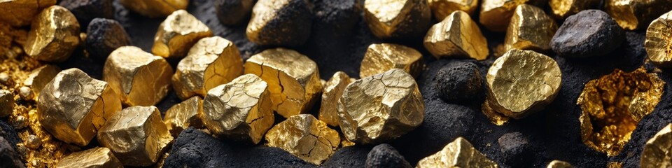 gold nuggets with visible inclusions, displayed on a black background.