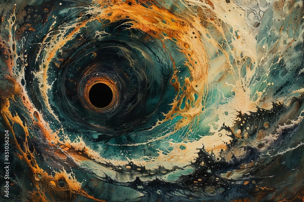 Poster abstract cosmic vortex art with swirling colors and intense energy, capturing the dynamic movement a