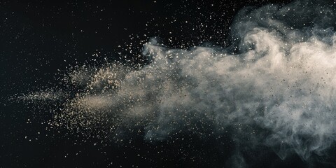 Dust In Air. Organic Dust Particles Flowing in Backlit Black Background