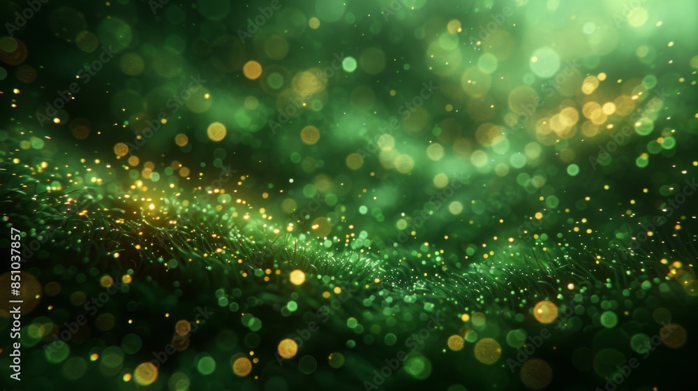 Poster green and gold abstract blur texture and sparkling bokeh background