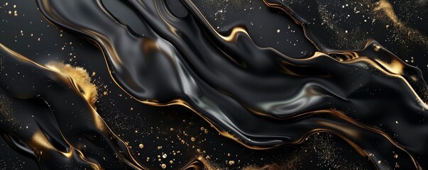 Abstract black and gold liquid flowing with gold dust