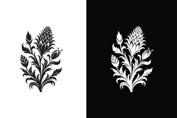 Acanthus flower icon, Floral Border, Baroque Decoration Element, Twin Icon silhouette white