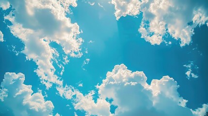 Sky Looking Up. Abstract Angle View of Beautiful Blue Sky with White Clouds