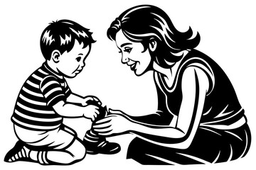 mom and son silhouette vector illustration