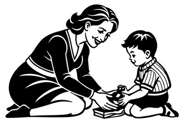 mom and son silhouette vector illustration