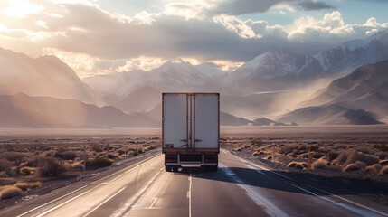 white truck on the road in the desert - fast transportation concept