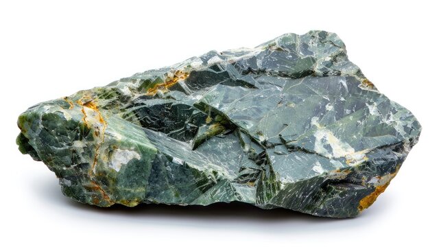 Polished nepheline mineral specimen on white background