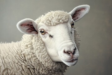 Obraz premium Sheep Drawing. Portrait of Cute Young Sheep in a Wildlife Studio Setting