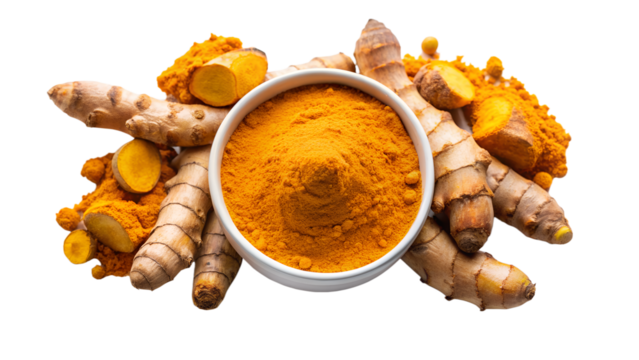 turmeric photo from above on isolated background