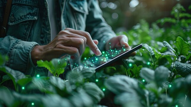 person using digital tablet for digital farming - digital workflow and stream lined processes in agriculture, virtual screen  - Powered by Adobe