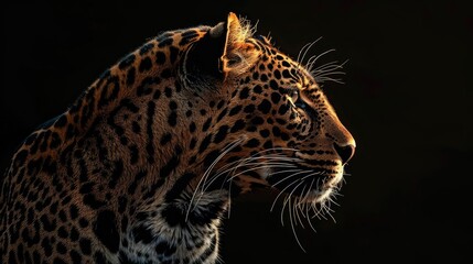 Obraz premium Leopard portrait captured in sunlight highlighting one side of its head