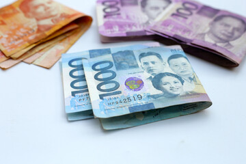 Philippine money, Banknotes on white background.