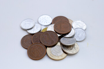 Japan money, Coins on white background.