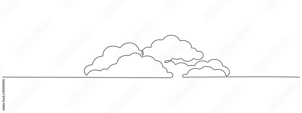 Poster continuous one line editable design of clouds in the sky. concept of overcast cloudy weather or stor
