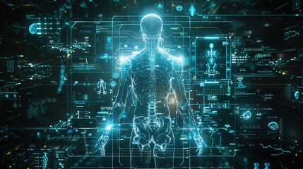 x ray of human body on computer screen, virtual screen blend