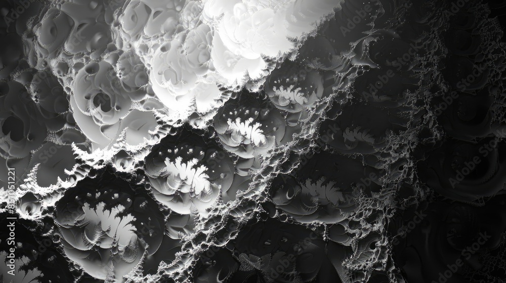 Poster computer generated abstract fractal backdrop in monochrome