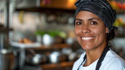 A smiling chef in a busy kitchen, ready to create culinary magic
