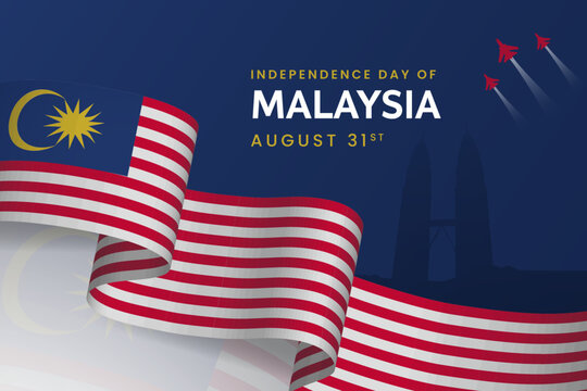 Malaysia Independence Day August 31st banner with 3d flag ribbon illustration
