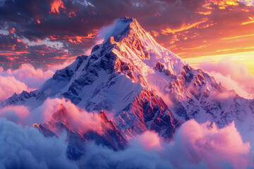 Majestic Snow-Capped Mountain at Sunrise