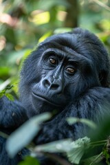 Fototapeta premium Gorilla: A shot of a gorilla in a jungle setting, capturing its calm and relaxed expression. 