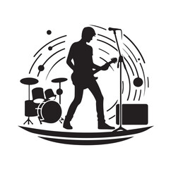 guitarist silhouette. Vector silhouette of guitarist on white background. black silhouette guitarist isolated on white background. hand drawn man playing guitar.