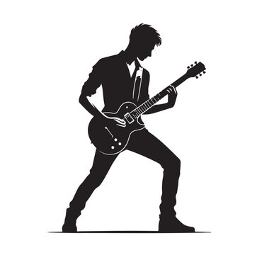 recommend clip art: guitarist silhouette. Vector silhouette of guitarist on white background. black silhouette guitarist isolated on white background. hand drawn man playing guitar.